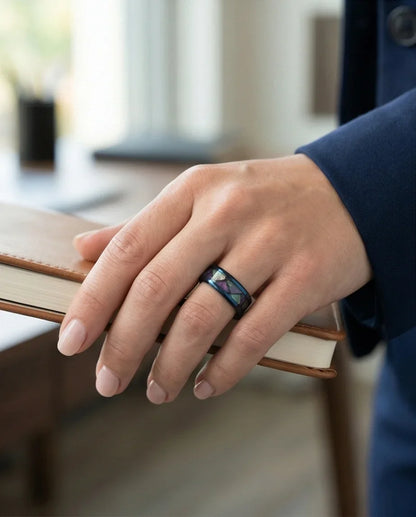 Abyssal Aurora: Mother-of-Pearl Style Inlay Ring