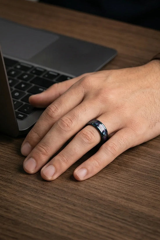 Abyssal Aurora: Mother-of-Pearl Style Inlay Ring