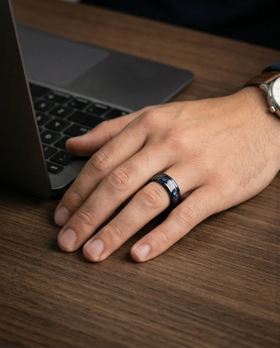 Abyssal Aurora: Mother-of-Pearl Style Inlay Ring