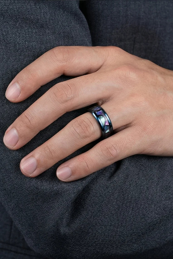 Abyssal Aurora: Mother-of-Pearl Style Inlay Ring