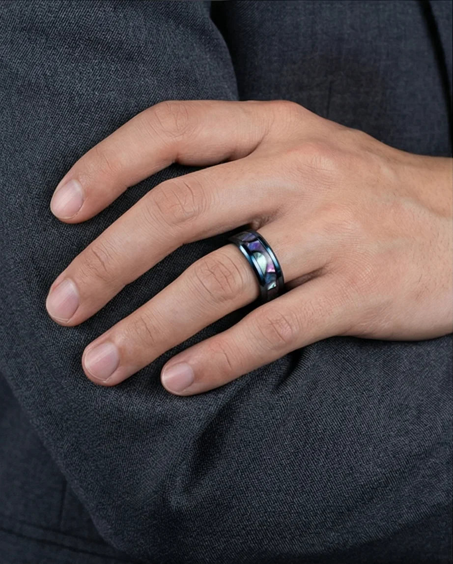 Abyssal Aurora: Mother-of-Pearl Style Inlay Ring