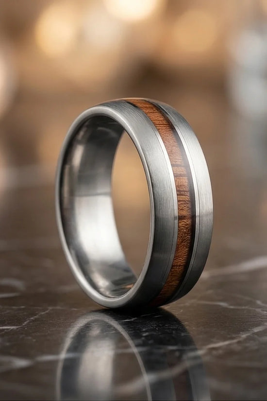 Modern Timber: Matte Silver & Walnut Wood Band