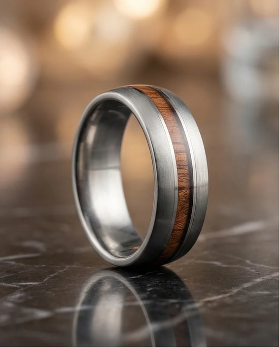 Modern Timber: Matte Silver & Walnut Wood Band