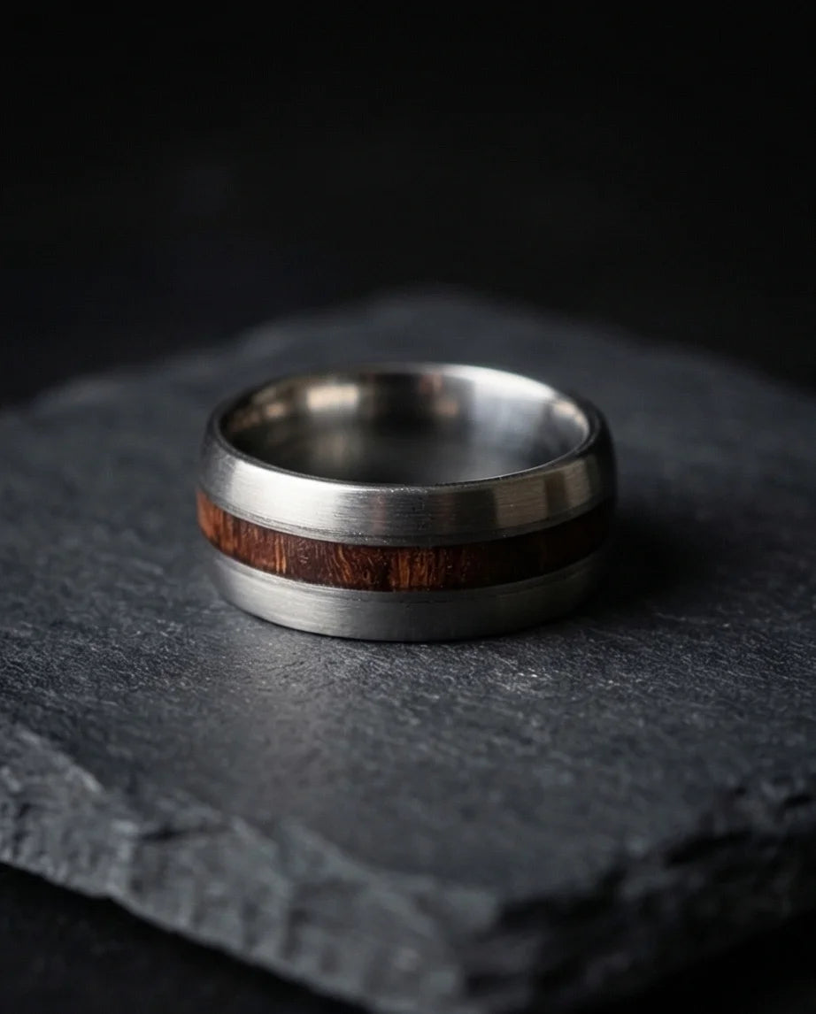 Modern Timber: Matte Silver & Walnut Wood Band