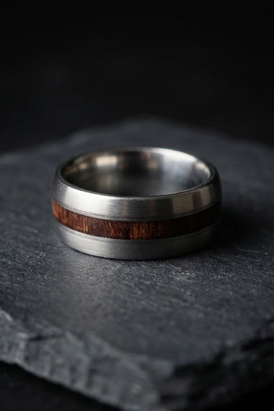 Modern Timber: Matte Silver & Walnut Wood Band