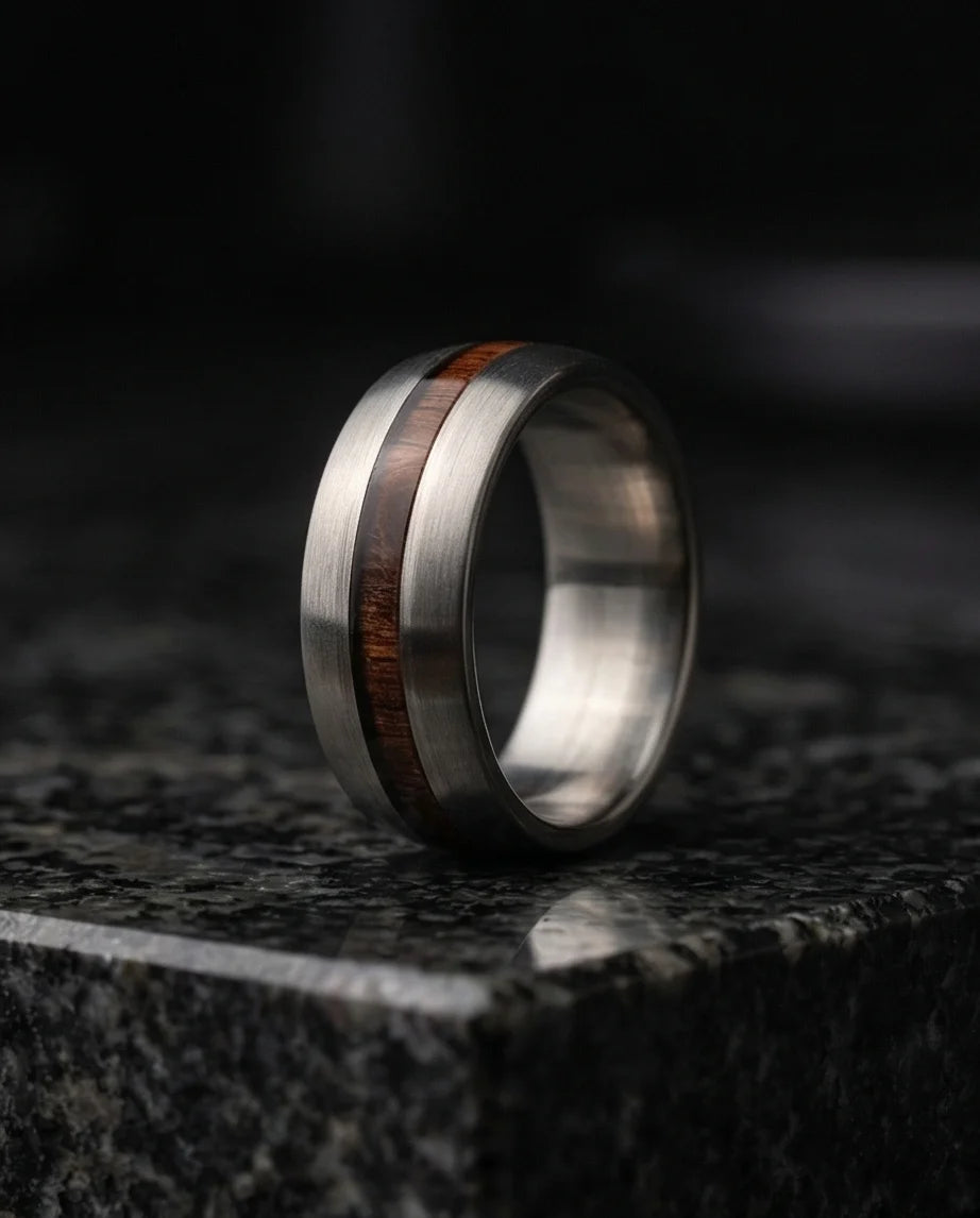 Modern Timber: Matte Silver & Walnut Wood Band