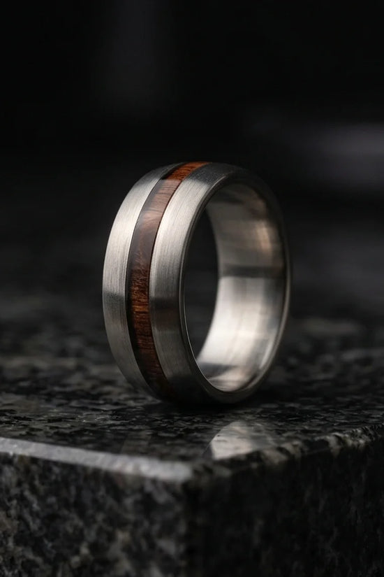 Modern Timber: Matte Silver & Walnut Wood Band