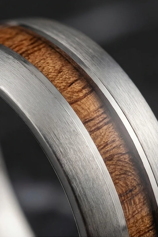 Modern Timber: Matte Silver & Walnut Wood Band