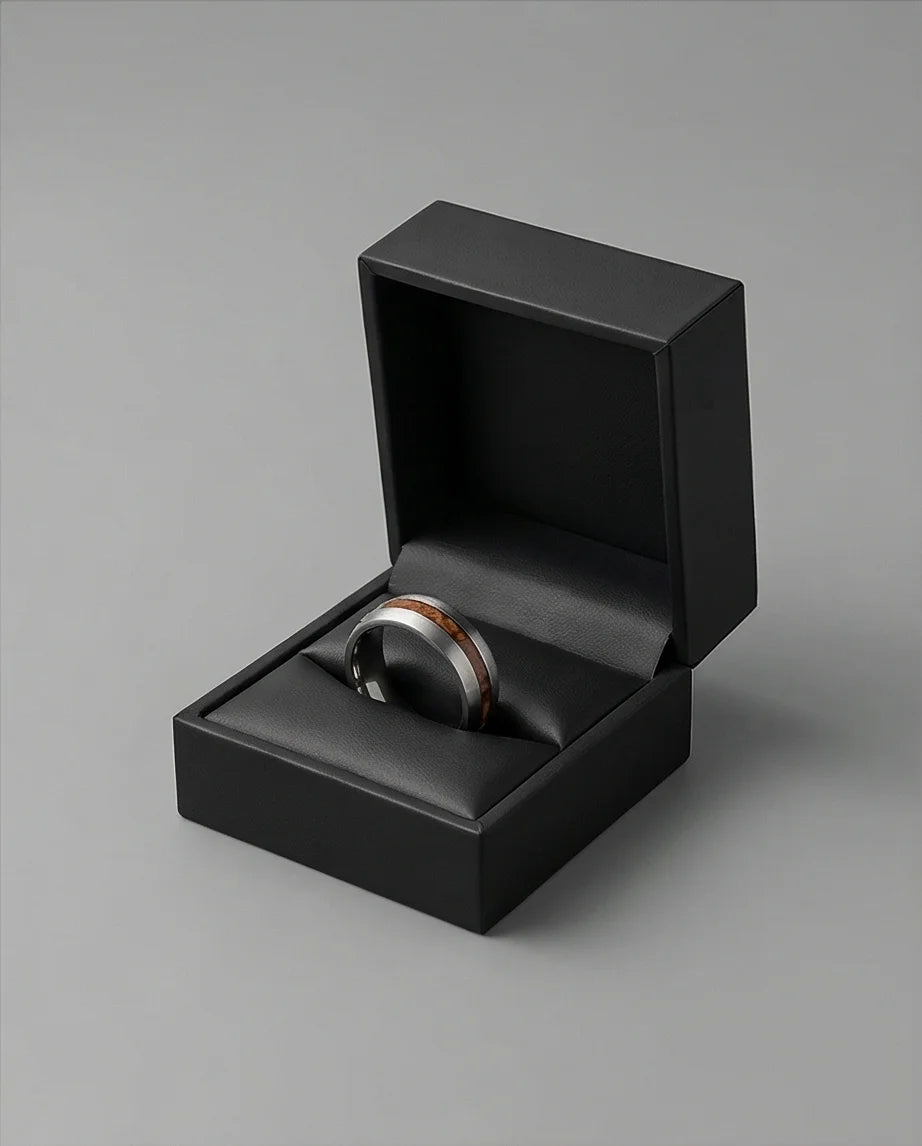 Modern Timber: Matte Silver & Walnut Wood Band