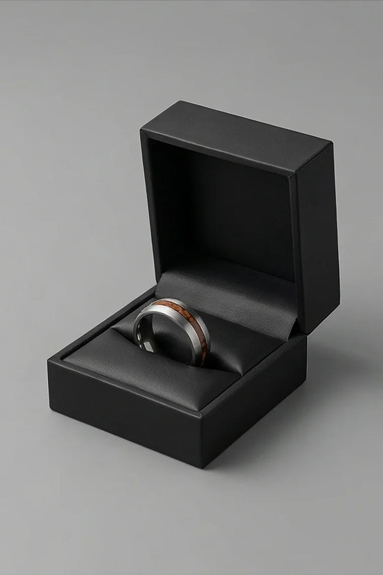 Modern Timber: Matte Silver & Walnut Wood Band