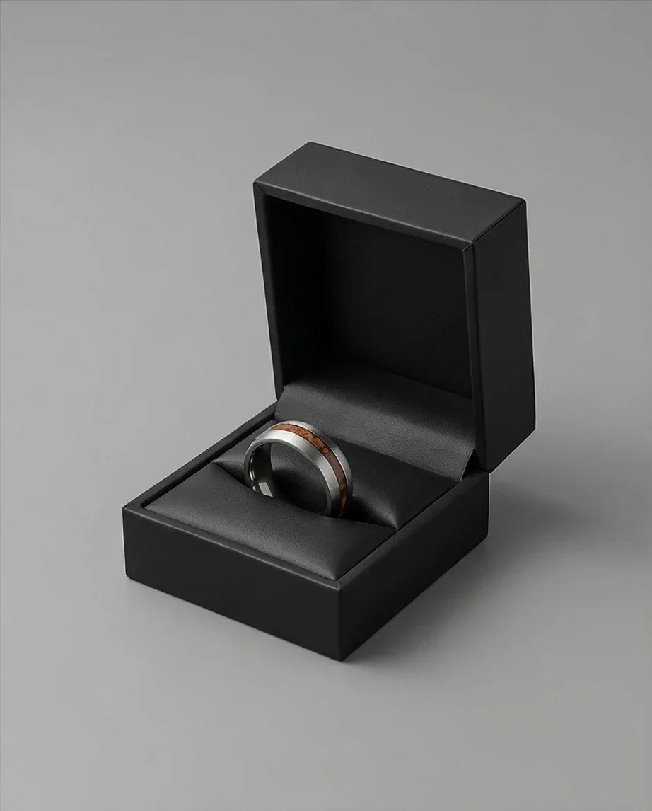 Modern Timber: Matte Silver & Walnut Wood Band