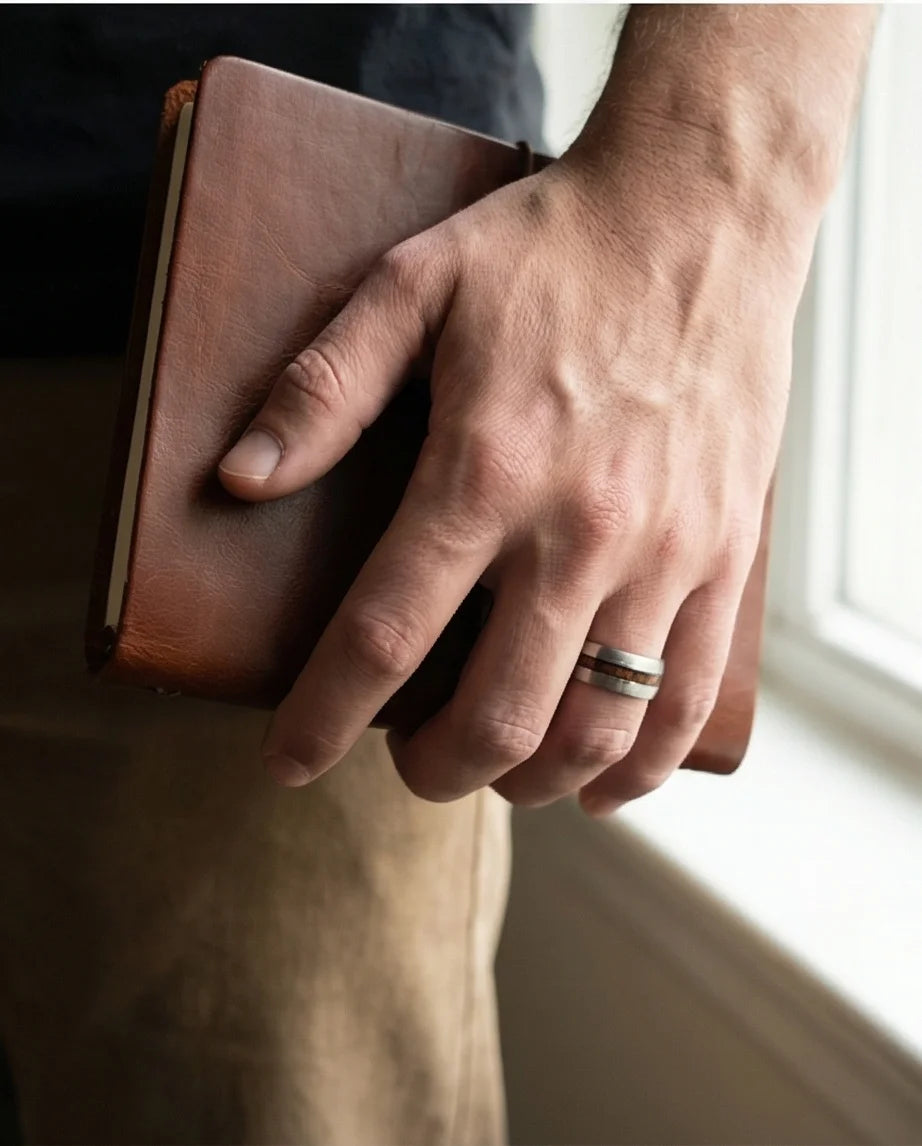 Modern Timber: Matte Silver & Walnut Wood Band