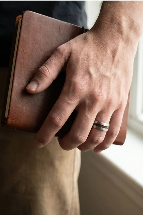 Modern Timber: Matte Silver & Walnut Wood Band