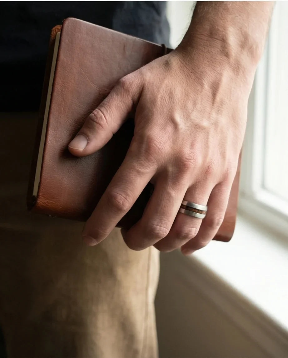 Modern Timber: Matte Silver & Walnut Wood Band