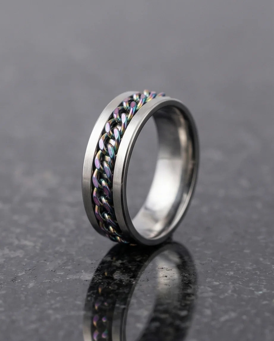 The Prism Pulse: Iridescent Cuban Link Spinner Band