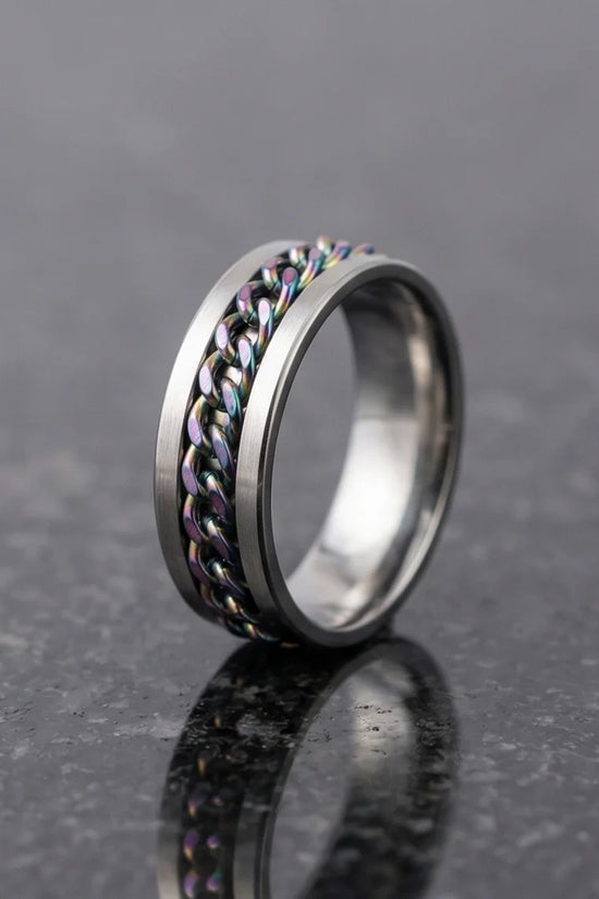 The Prism Pulse: Iridescent Cuban Link Spinner Band