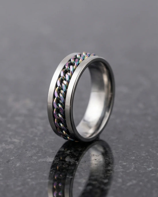 The Prism Pulse: Iridescent Cuban Link Spinner Band