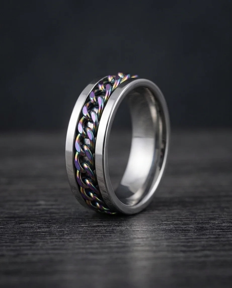 The Prism Pulse: Iridescent Cuban Link Spinner Band