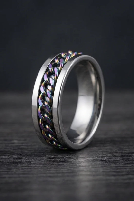 The Prism Pulse: Iridescent Cuban Link Spinner Band