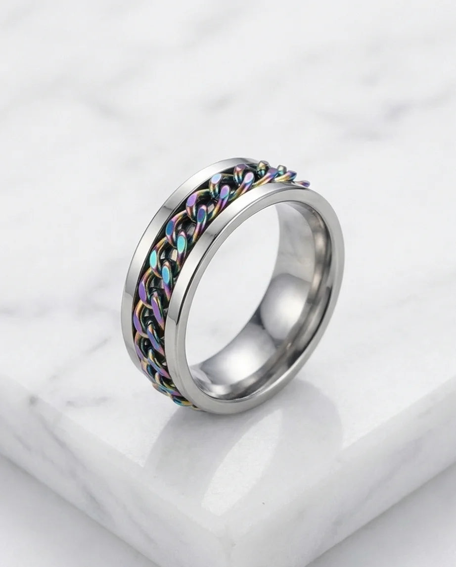 The Prism Pulse: Iridescent Cuban Link Spinner Band