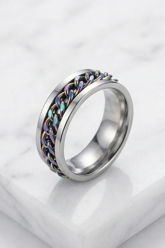 The Prism Pulse: Iridescent Cuban Link Spinner Band