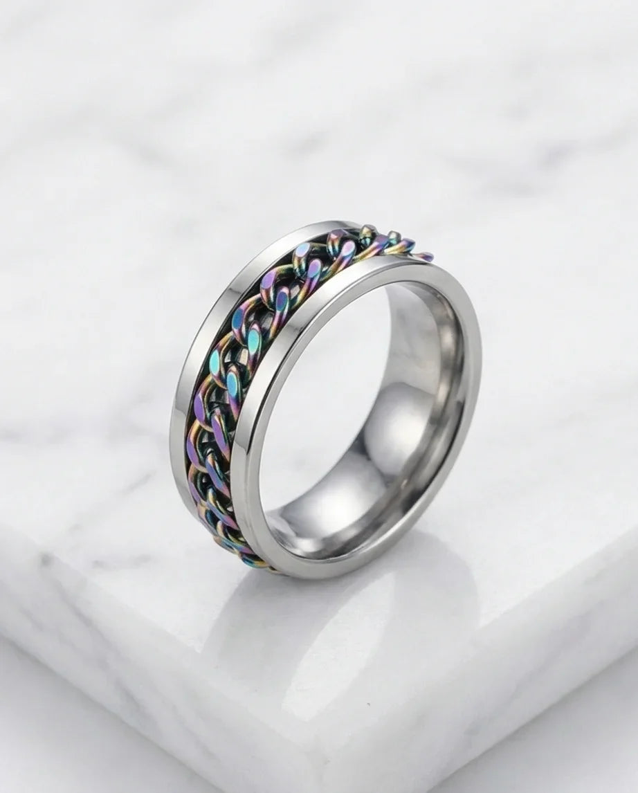 The Prism Pulse: Iridescent Cuban Link Spinner Band