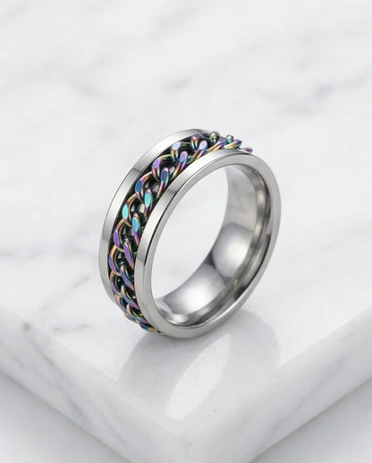 The Prism Pulse: Iridescent Cuban Link Spinner Band