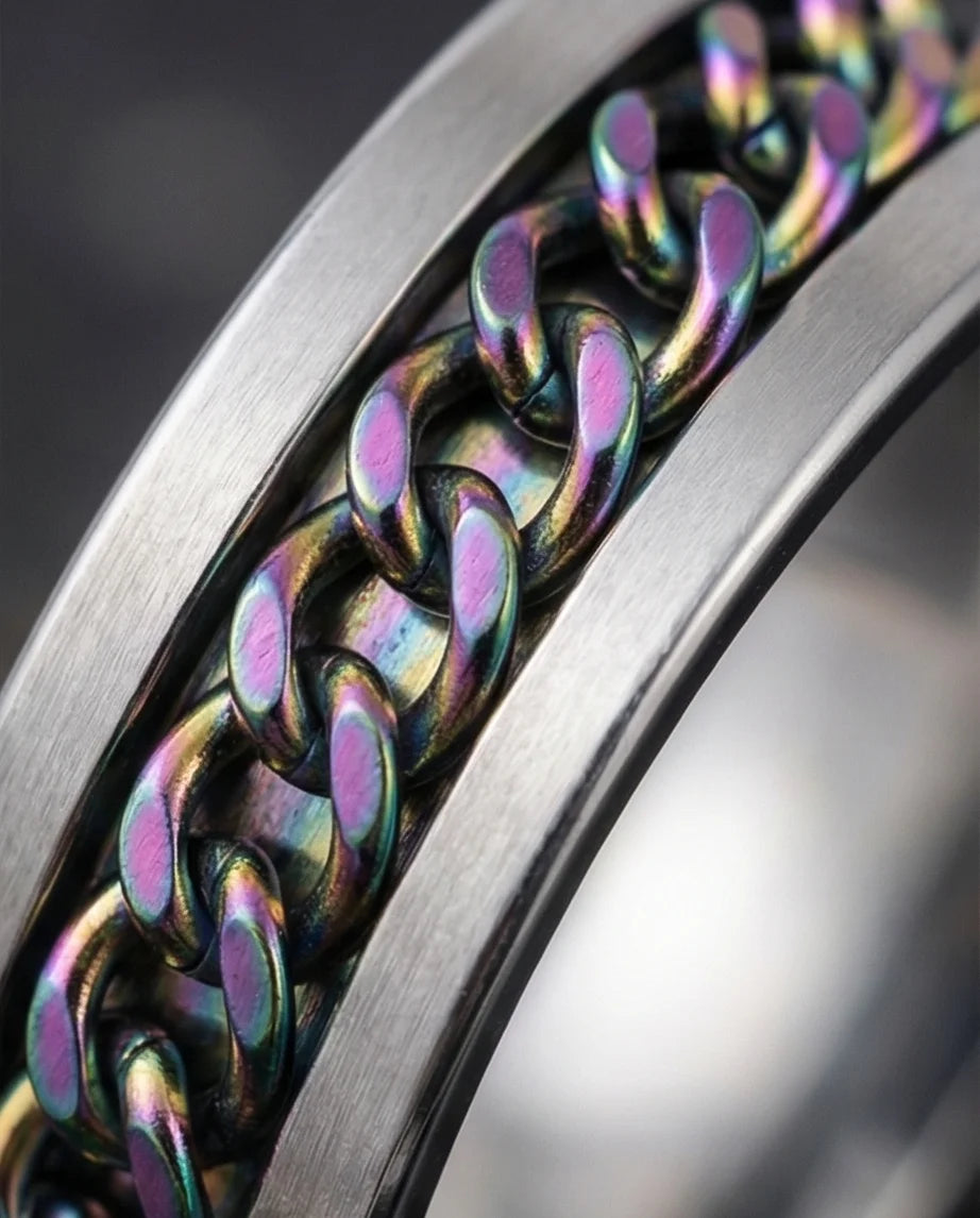 The Prism Pulse: Iridescent Cuban Link Spinner Band
