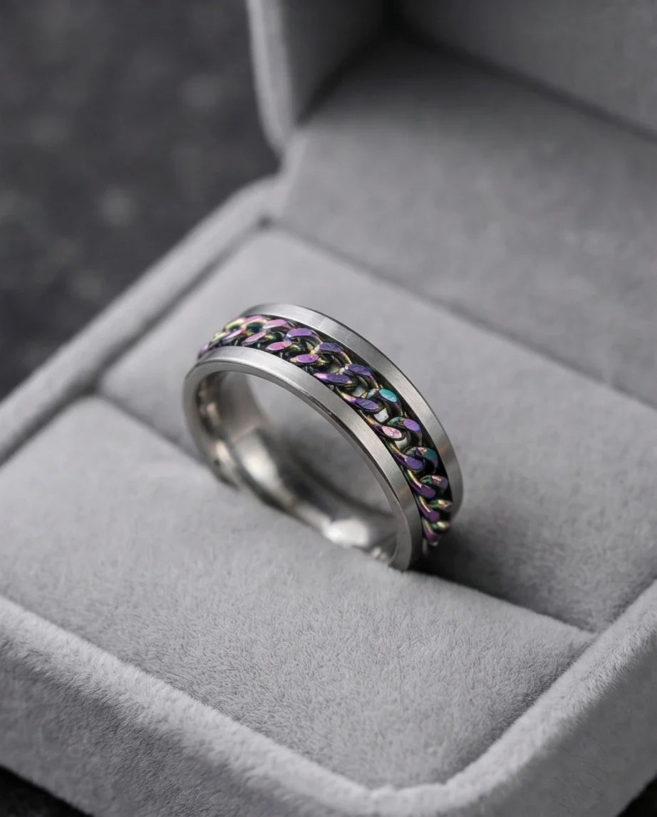 The Prism Pulse: Iridescent Cuban Link Spinner Band