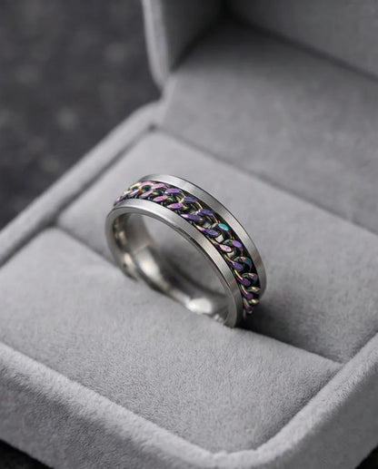 The Prism Pulse: Iridescent Cuban Link Spinner Band