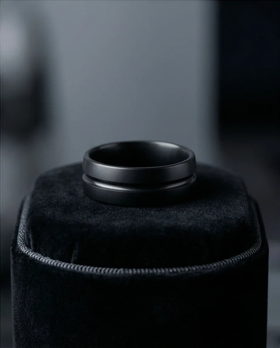 The Midnight Meridian: Matte Black Grooved Band
