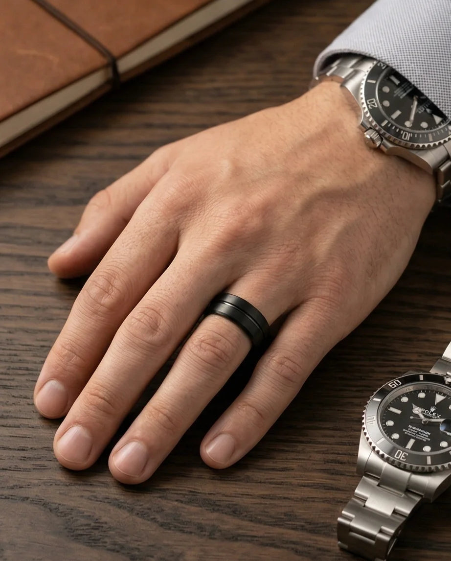 The Midnight Meridian: Matte Black Grooved Band
