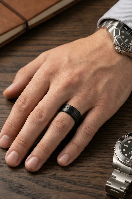 The Midnight Meridian: Matte Black Grooved Band