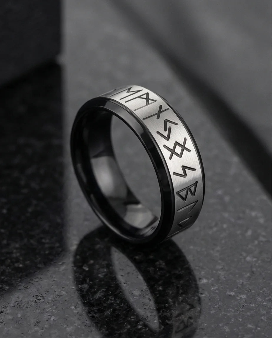The Golden Futhark Band with Silver Beveled Edge