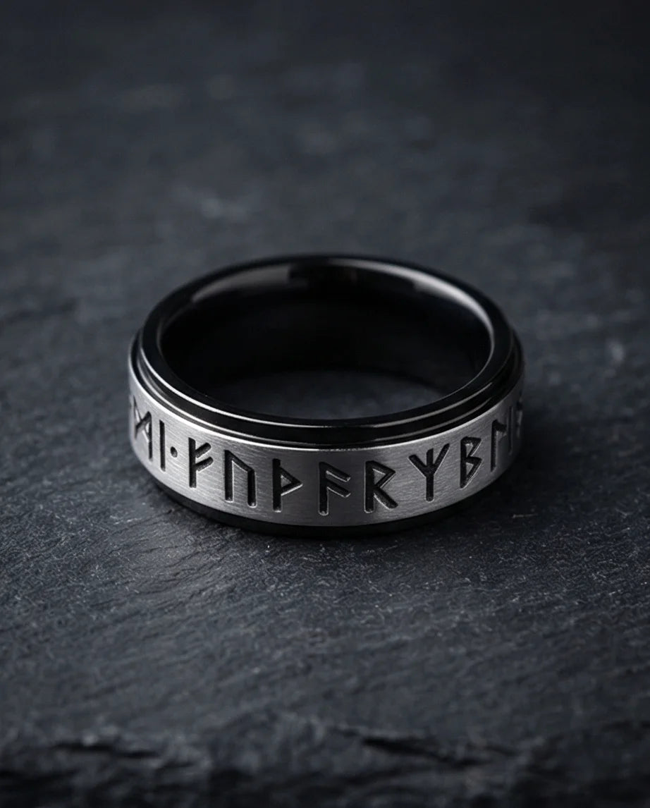 The Golden Futhark Band with Silver Beveled Edge