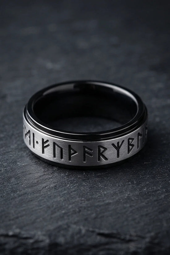 The Golden Futhark Band with Silver Beveled Edge
