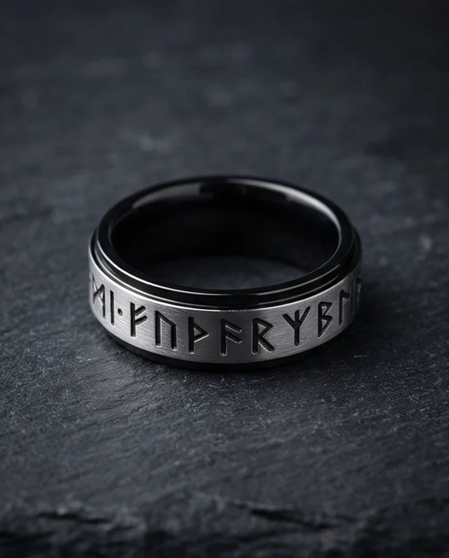 The Golden Futhark Band with Silver Beveled Edge