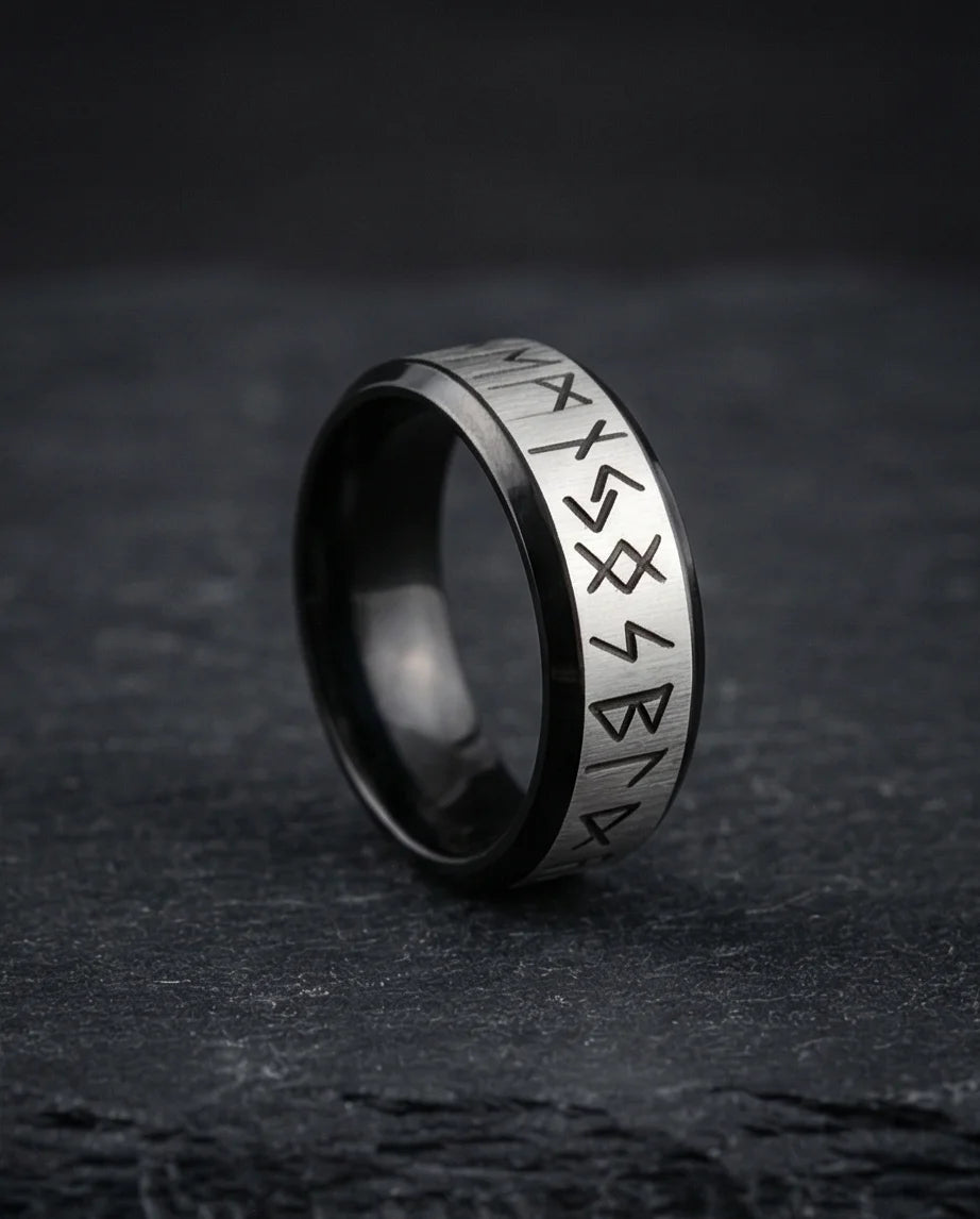 The Golden Futhark Band with Silver Beveled Edge