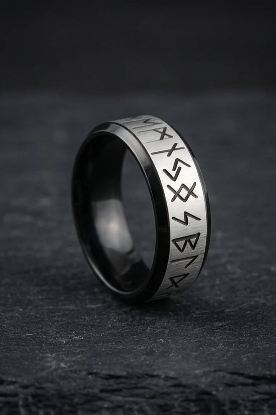 The Golden Futhark Band with Silver Beveled Edge