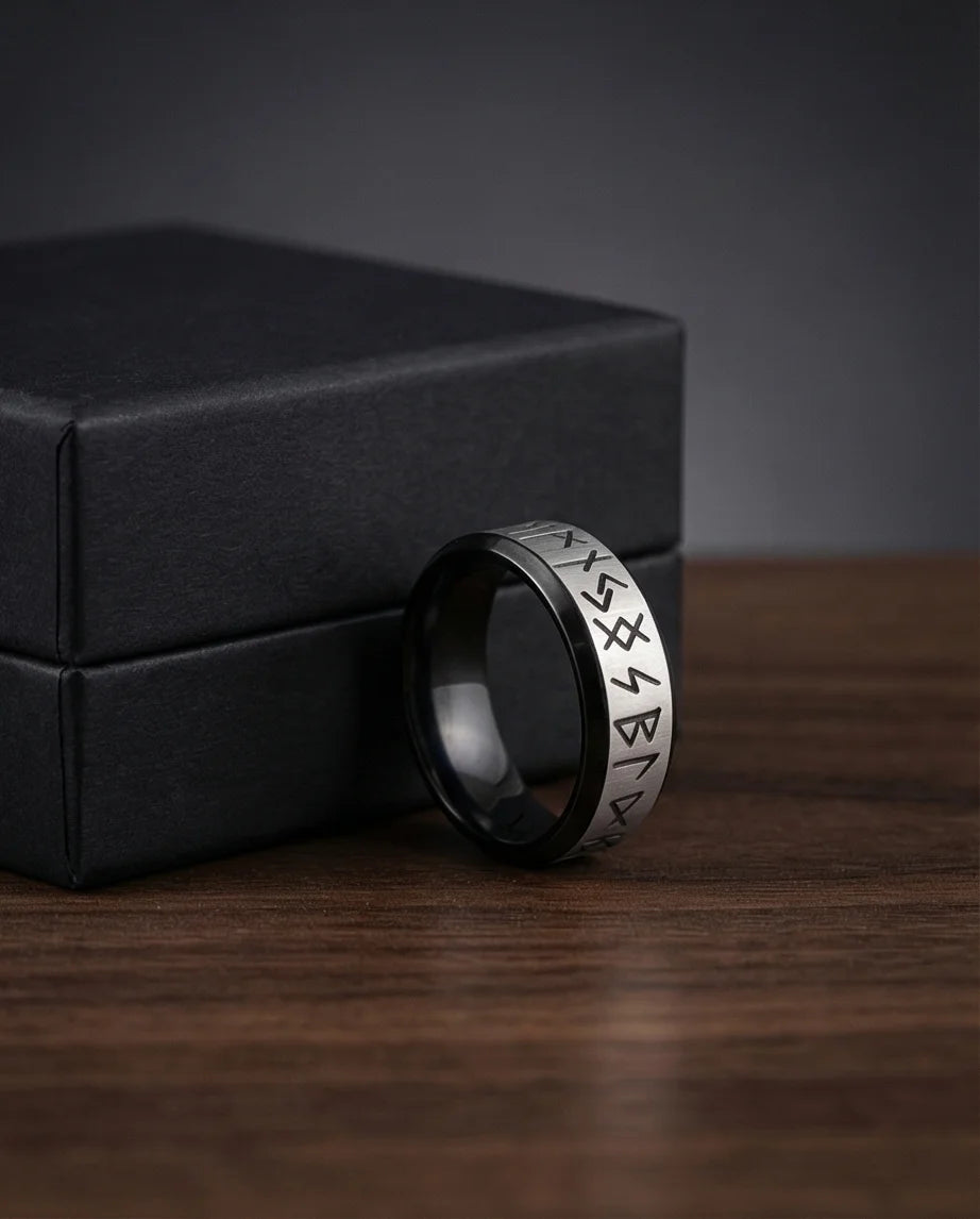 The Golden Futhark Band with Silver Beveled Edge