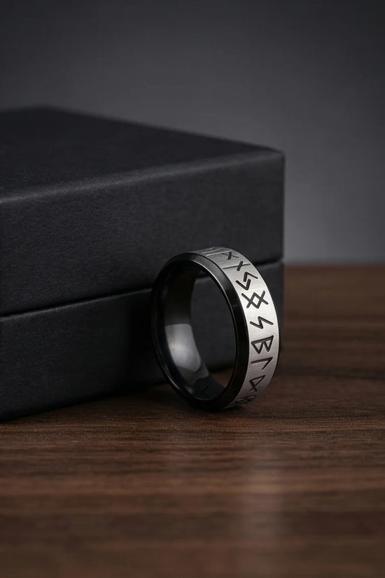 The Golden Futhark Band with Silver Beveled Edge