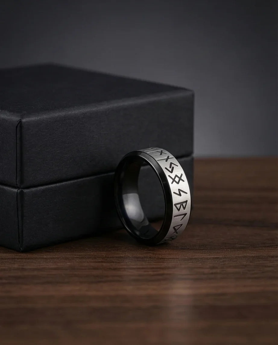 The Golden Futhark Band with Silver Beveled Edge