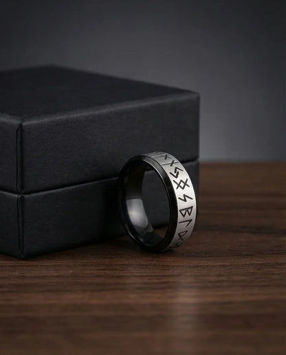 The Golden Futhark Band with Silver Beveled Edge