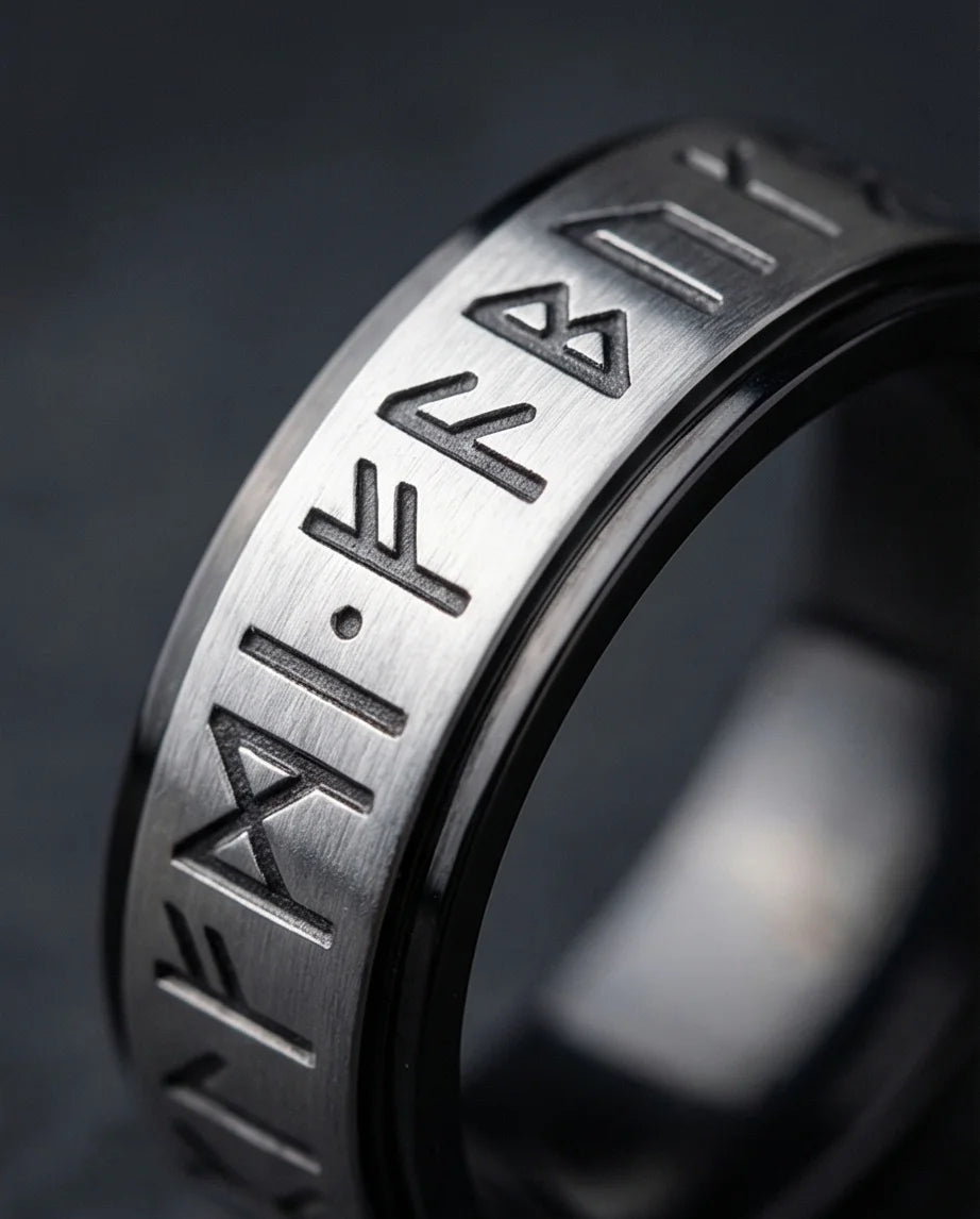 The Golden Futhark Band with Silver Beveled Edge