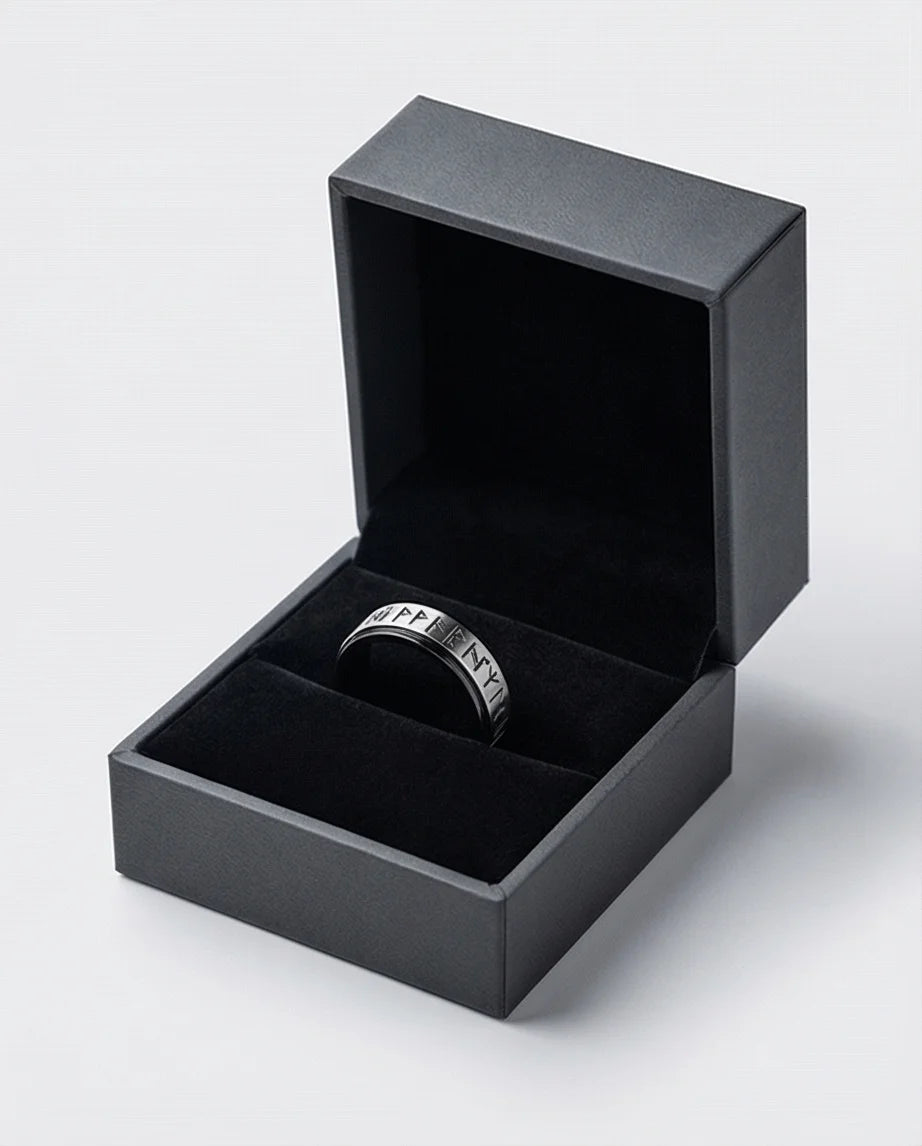 The Golden Futhark Band with Silver Beveled Edge