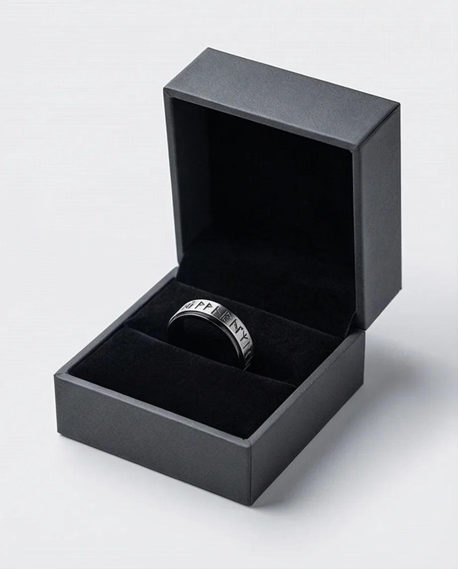 The Golden Futhark Band with Silver Beveled Edge