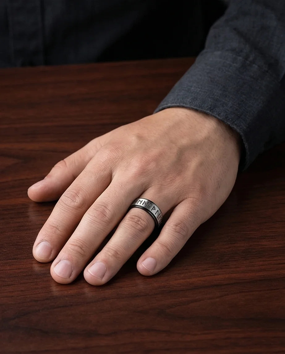 The Golden Futhark Band with Silver Beveled Edge