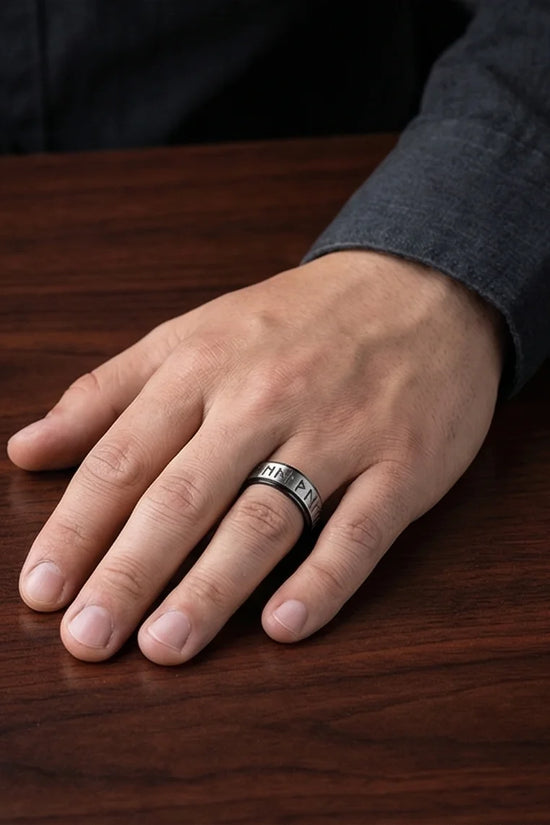 The Golden Futhark Band with Silver Beveled Edge