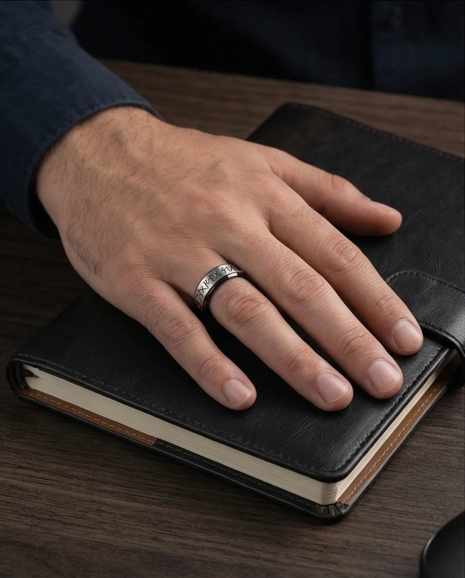 The Golden Futhark Band with Silver Beveled Edge