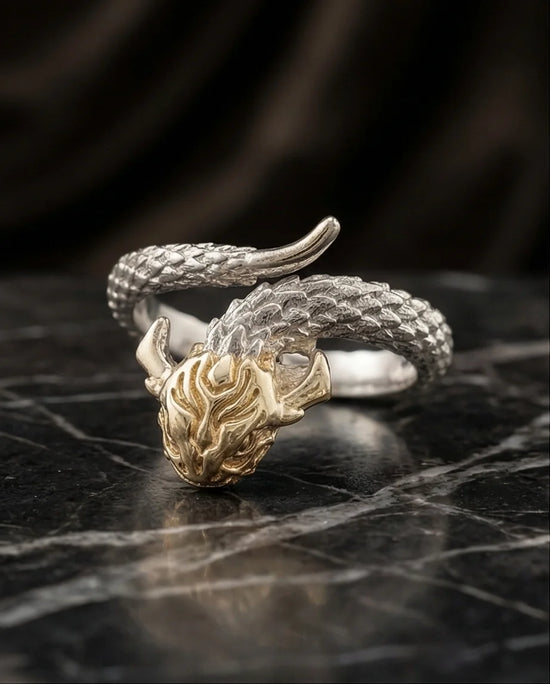 The Golden Sovereign: Two-Tone Dragon Wrap Ring